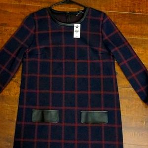 Express plaid navy blue and dark red dress